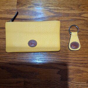 Dooney & Bourke pebble grain leather zip pouch with matching key holder yellow